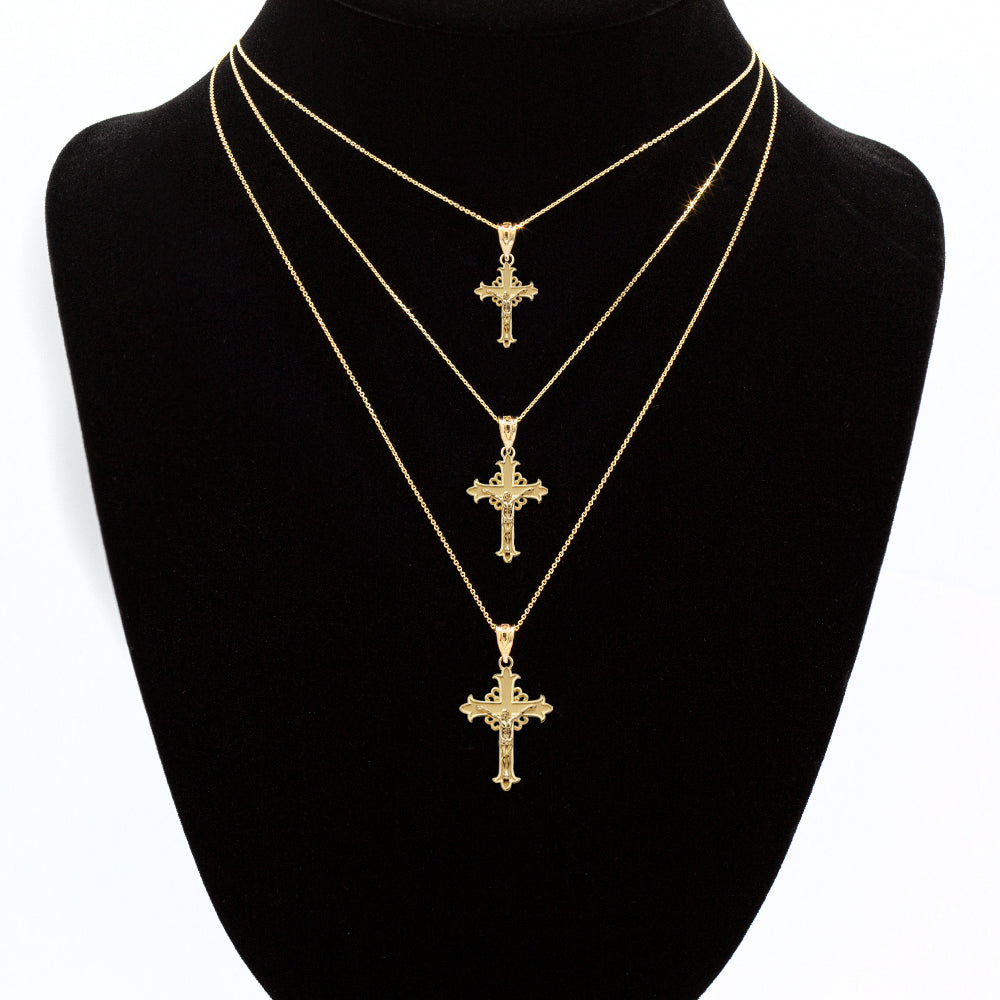 Solid Gold Medieval Crucifix Cross Pendant Necklace, view 8