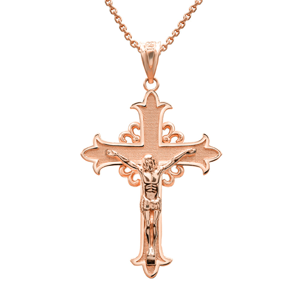 Solid Gold Medieval Crucifix Cross Pendant Necklace, view 9