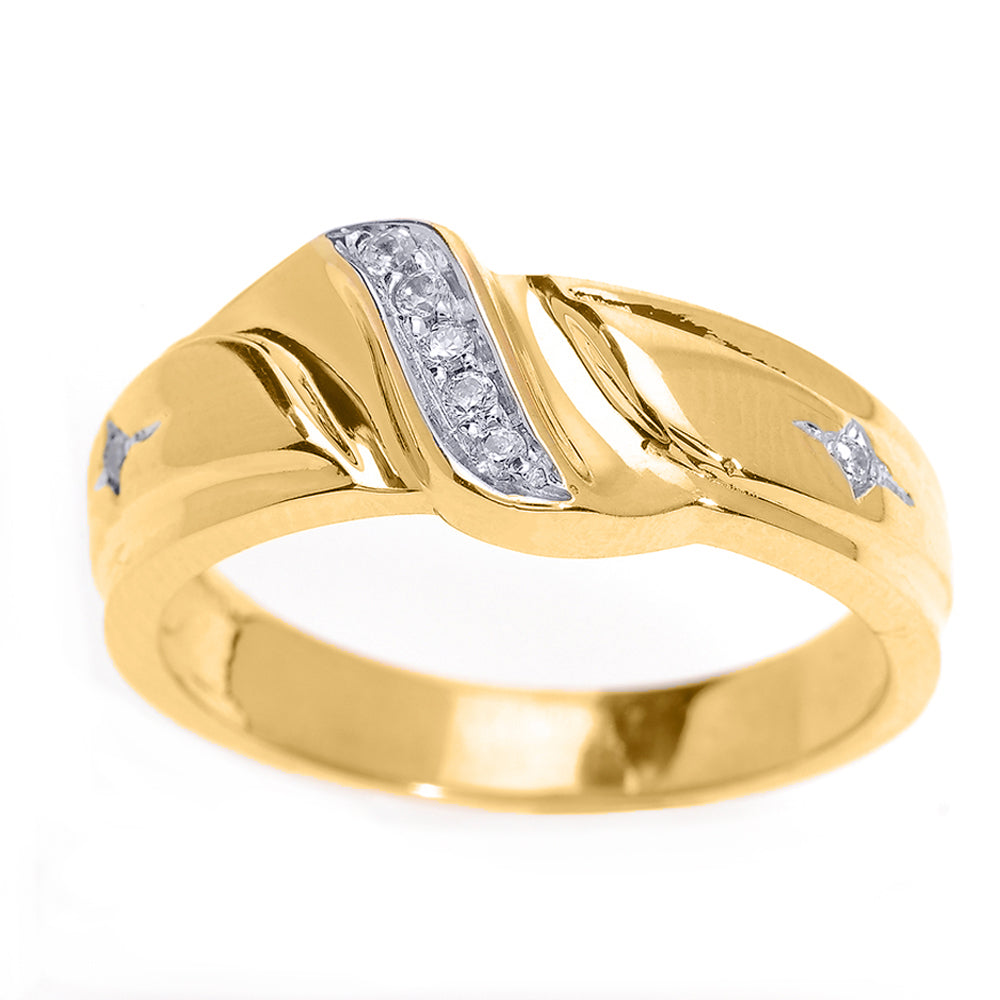 Solid Gold Men's Diamond Wedding Band — Height: 0.3