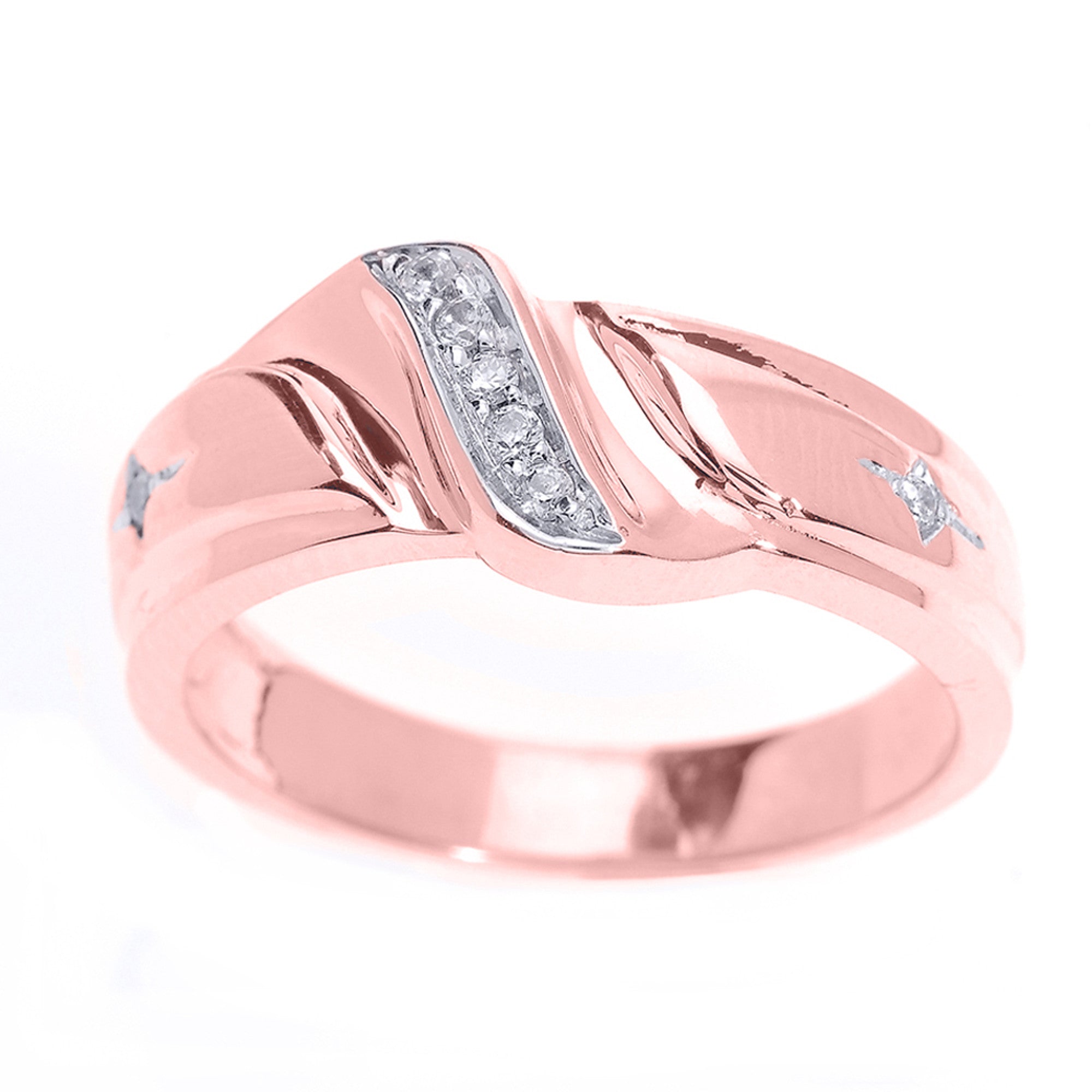 Solid Gold Men's Diamond Wedding Band — Height: 0.3, view 2