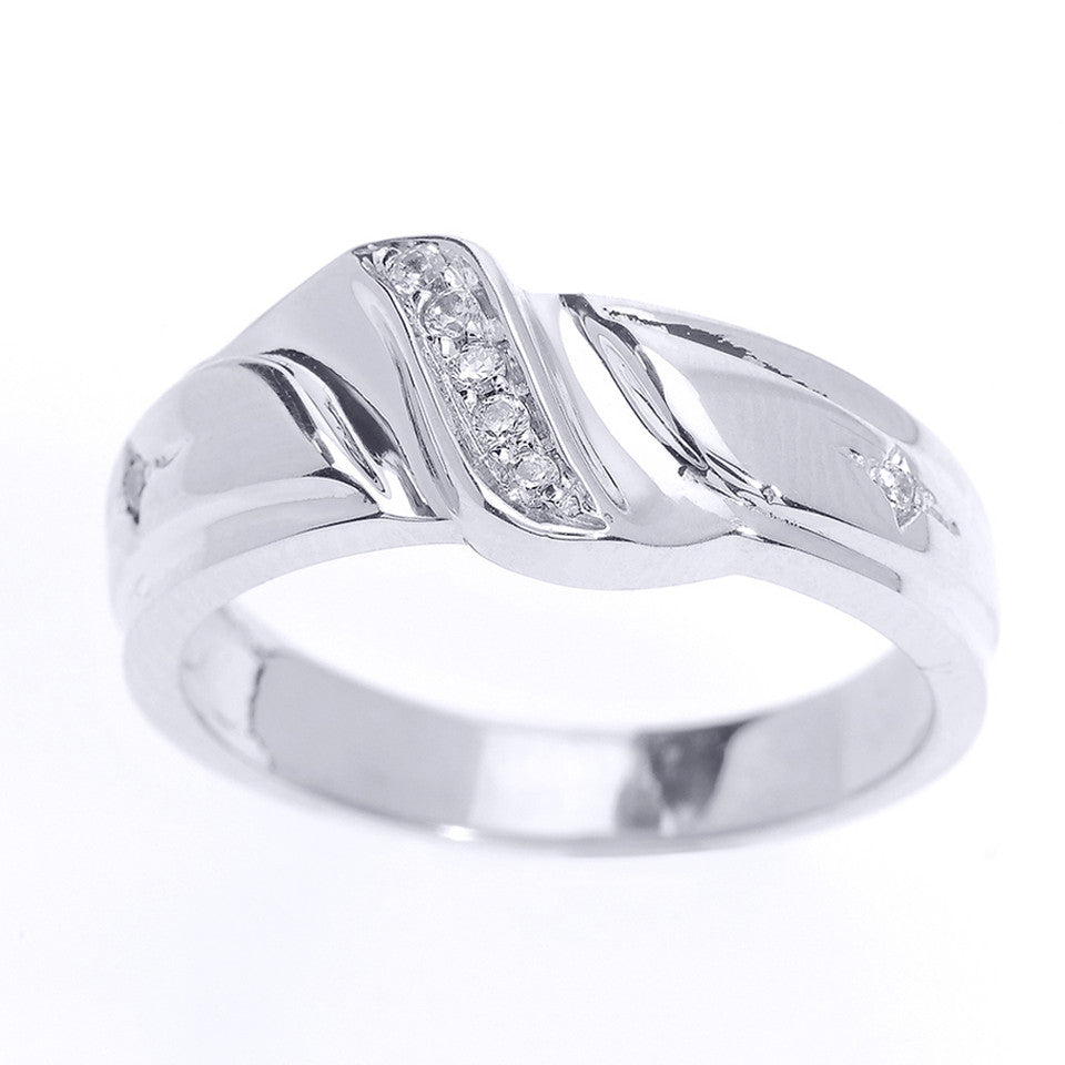 Solid Gold Men's Diamond Wedding Band — Height: 0.3, view 3