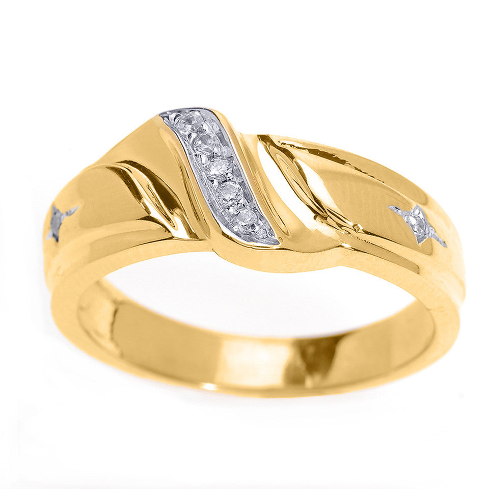 Solid Gold Men's Diamond Wedding Band — Height: 0.3, view 4