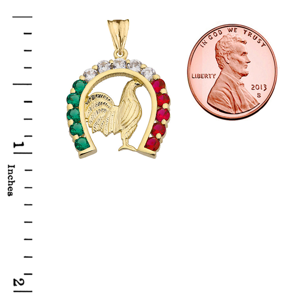 Solid Gold Mexican Horseshoe with Rooster Pendant Necklace, view 2