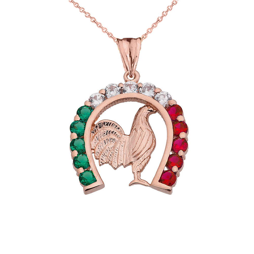 Solid Gold Mexican Horseshoe with Rooster Pendant Necklace, view 3