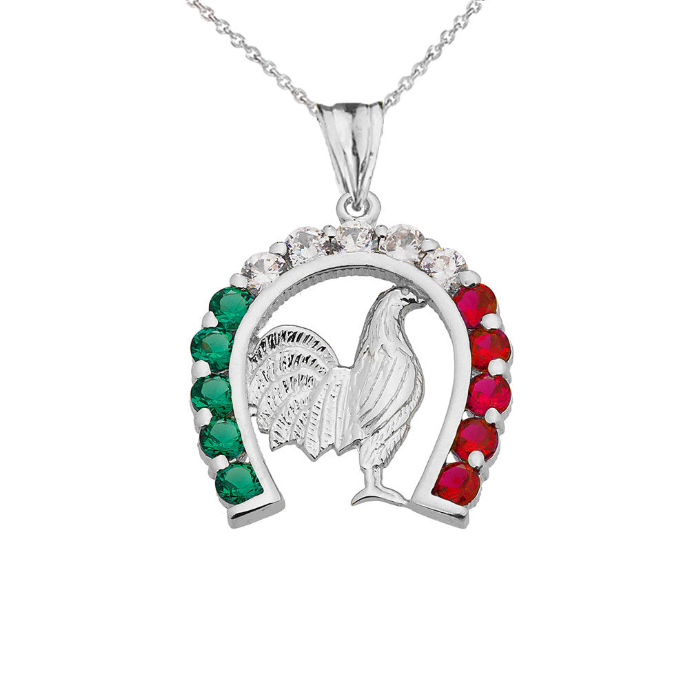 Solid Gold Mexican Horseshoe with Rooster Pendant Necklace, view 4