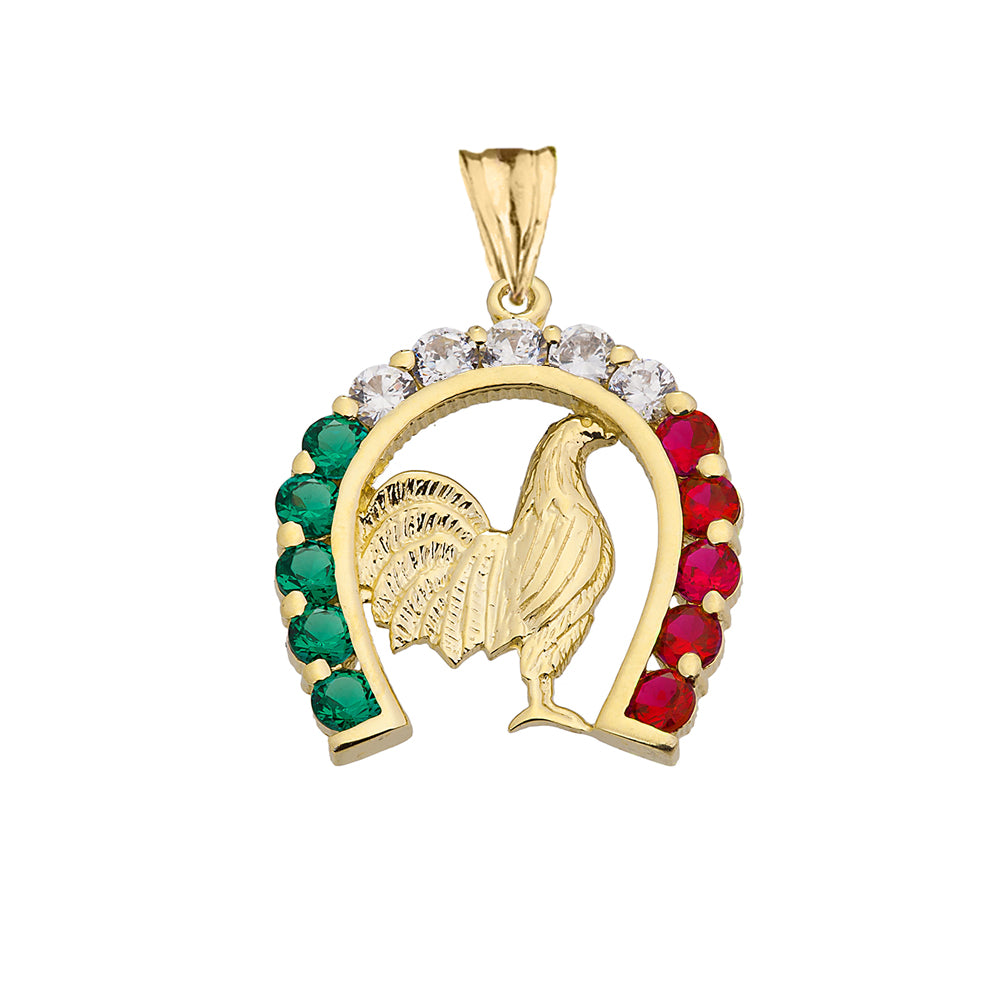 Solid Gold Mexican Horseshoe with Rooster Pendant Necklace, view 5