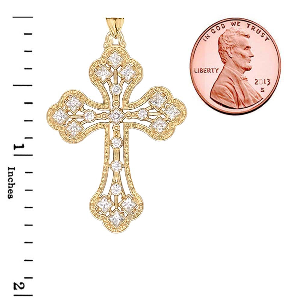 Solid Gold Milgrain Designer Cross Pendant Necklace, view 3