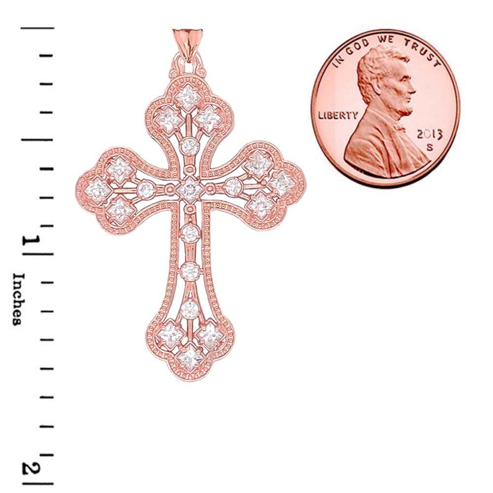 Solid Gold Milgrain Designer Cross Pendant Necklace, view 5