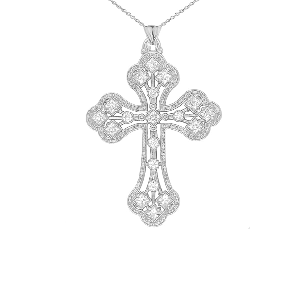 Solid Gold Milgrain Designer Cross Pendant Necklace, view 6