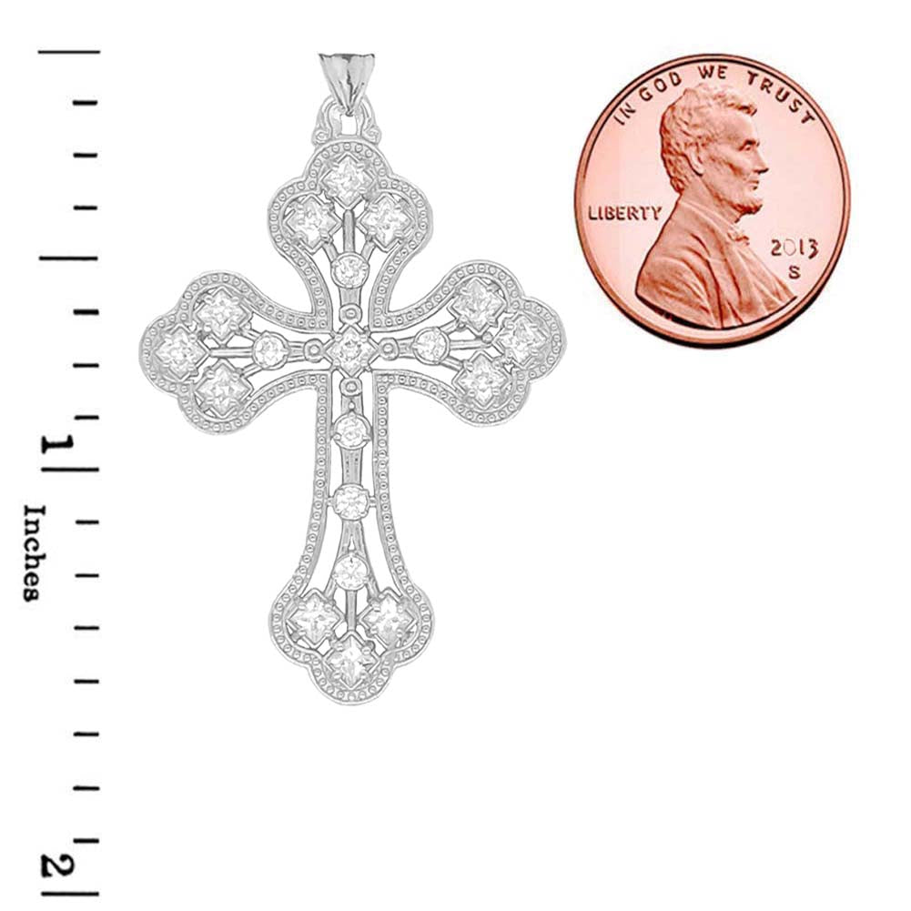 Solid Gold Milgrain Designer Cross Pendant Necklace, view 7
