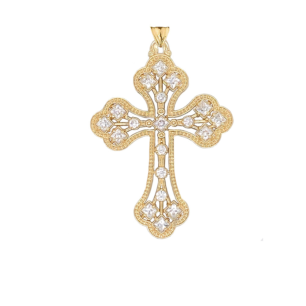 Solid Gold Milgrain Designer Cross Pendant Necklace, view 8