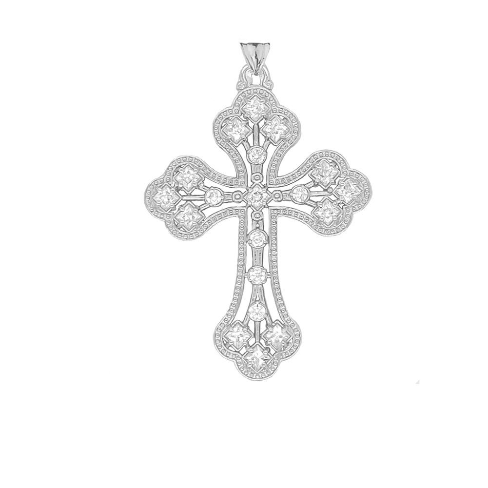 Solid Gold Milgrain Designer Cross Pendant Necklace, view 10