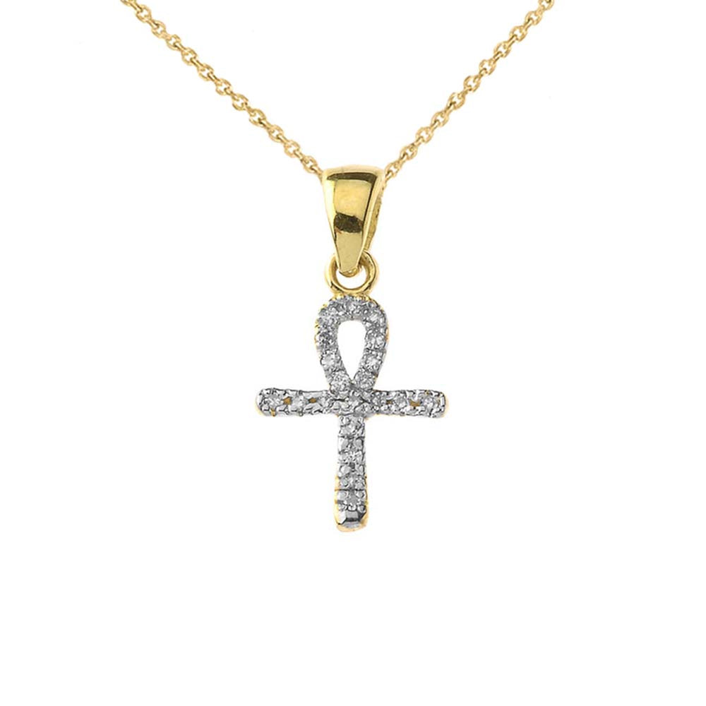 Solid Gold Mini Diamond Ankh Cross Pendant Necklace