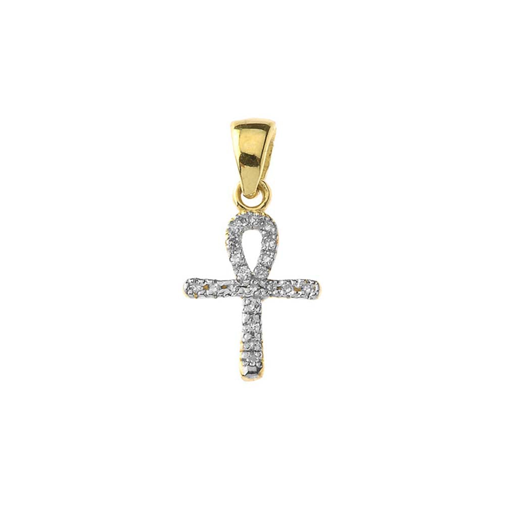 Solid Gold Mini Diamond Ankh Cross Pendant Necklace, view 2