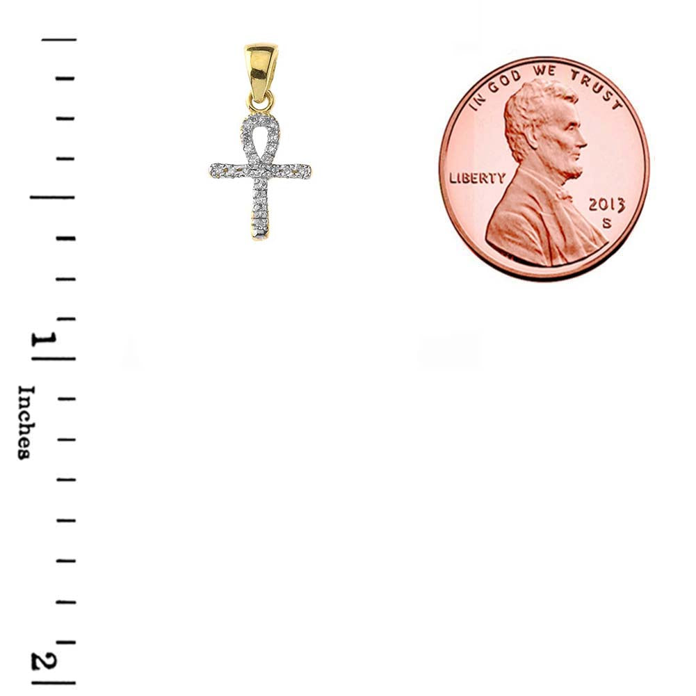 Solid Gold Mini Diamond Ankh Cross Pendant Necklace, view 3