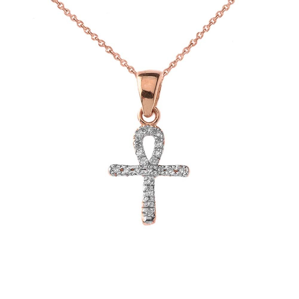 Solid Gold Mini Diamond Ankh Cross Pendant Necklace, view 4