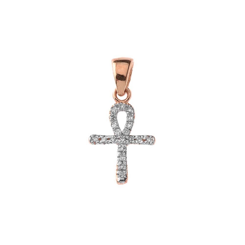 Solid Gold Mini Diamond Ankh Cross Pendant Necklace, view 5