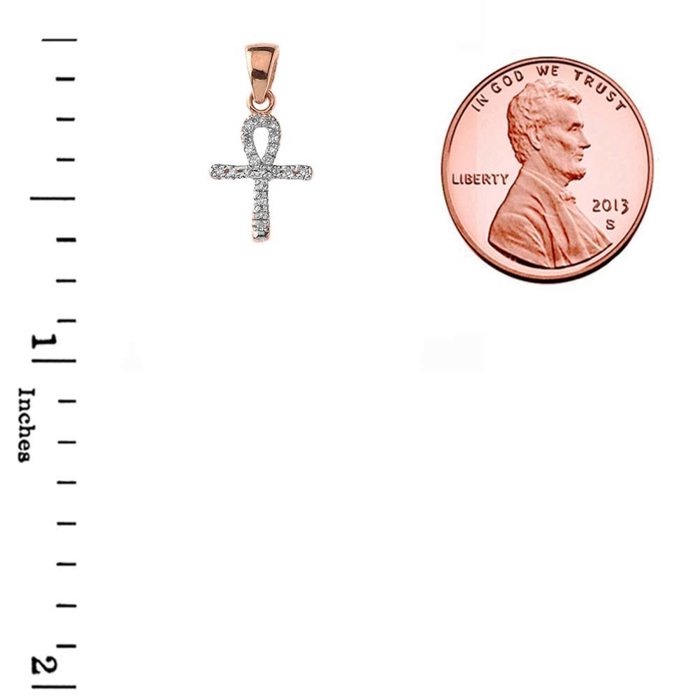 Solid Gold Mini Diamond Ankh Cross Pendant Necklace, view 6