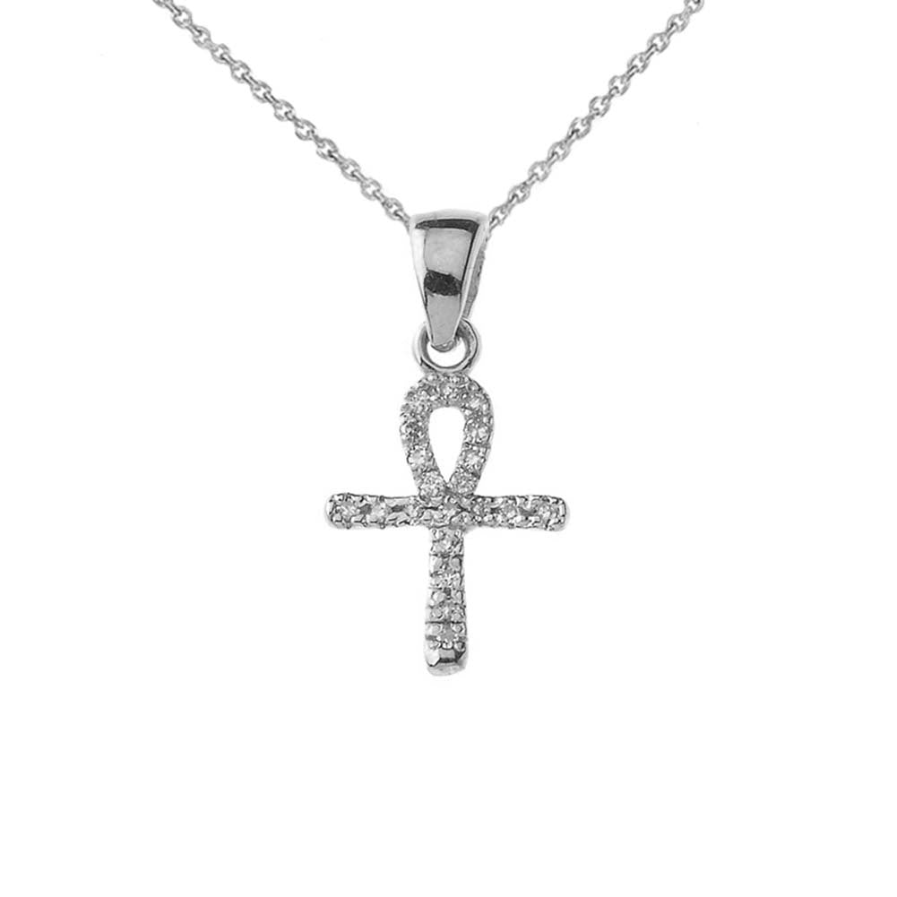 Solid Gold Mini Diamond Ankh Cross Pendant Necklace, view 7