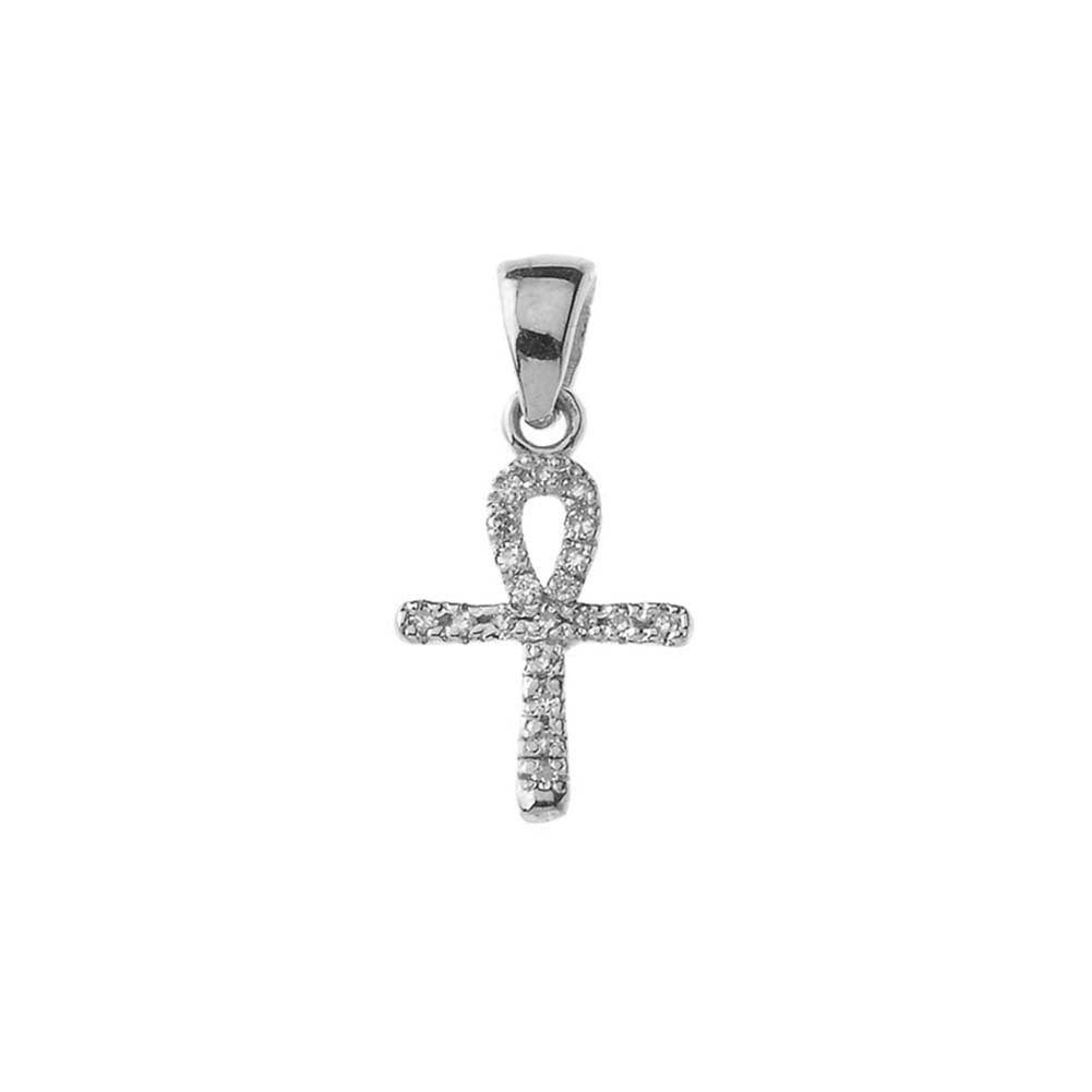 Solid Gold Mini Diamond Ankh Cross Pendant Necklace, view 8