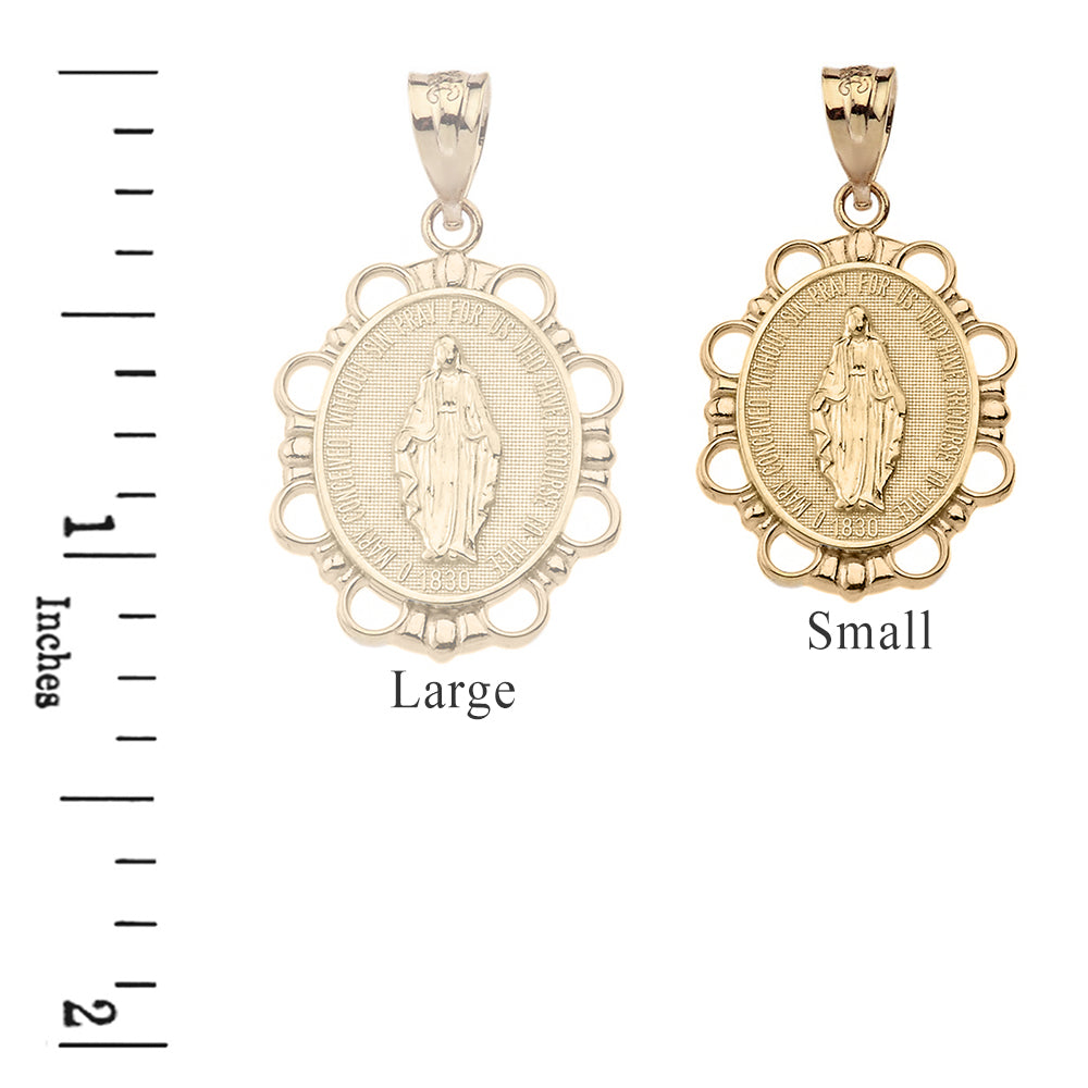 Solid Gold Miraculous Medal of Our Lady of Graces Pendant Necklace (Small), view 3