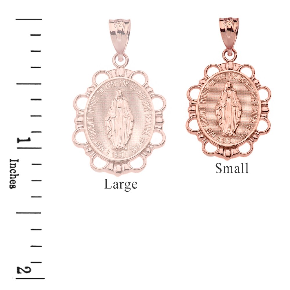 Solid Gold Miraculous Medal of Our Lady of Graces Pendant Necklace (Small), view 6