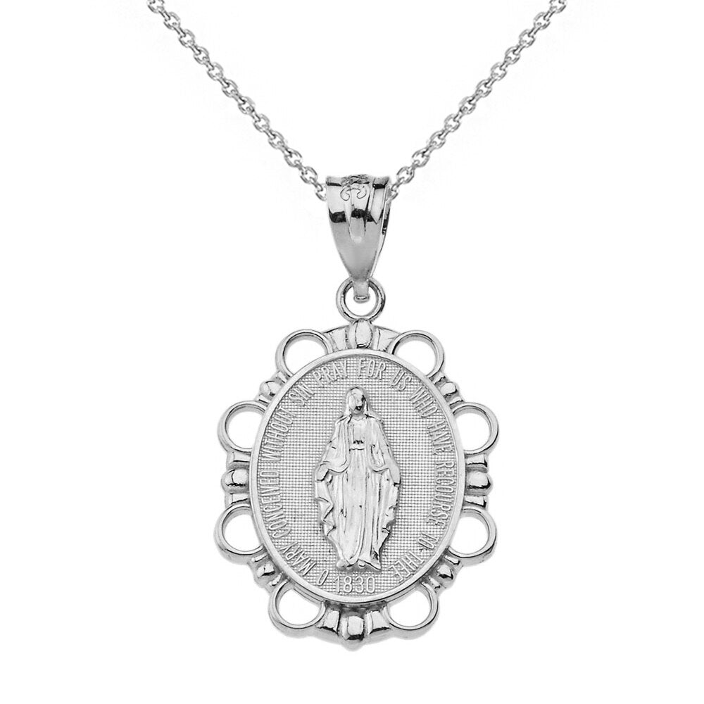 Solid Gold Miraculous Medal of Our Lady of Graces Pendant Necklace (Small), view 7