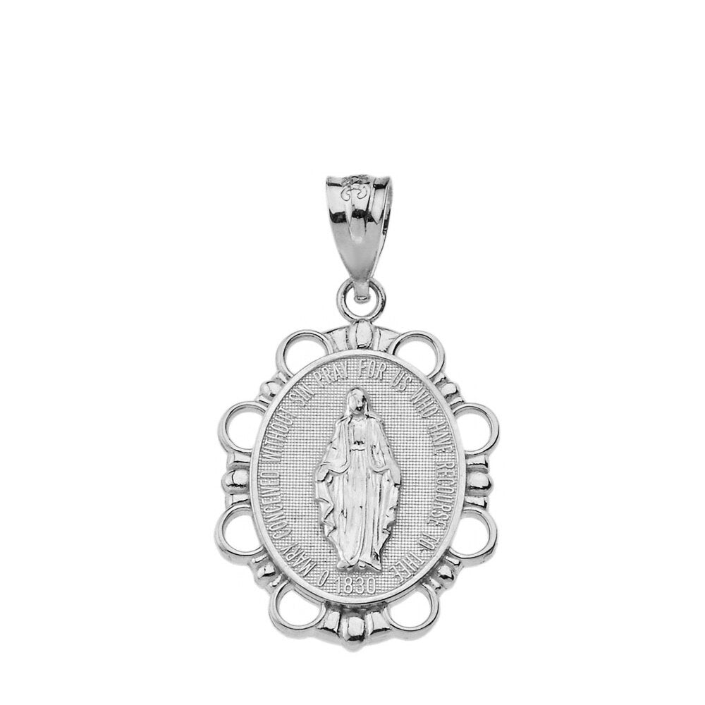 Solid Gold Miraculous Medal of Our Lady of Graces Pendant Necklace (Small), view 8