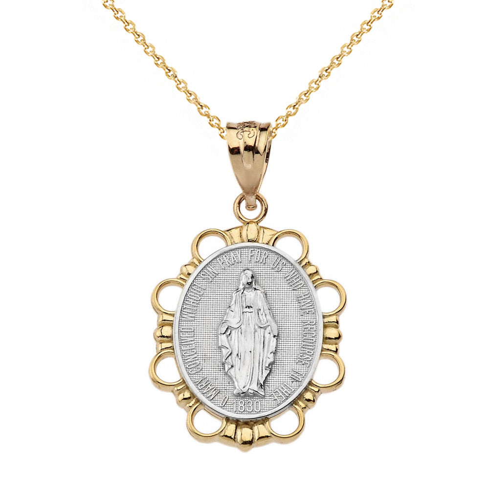 Solid Gold Miraculous Medal of Our Lady of Graces Pendant Necklace (Small), view 10