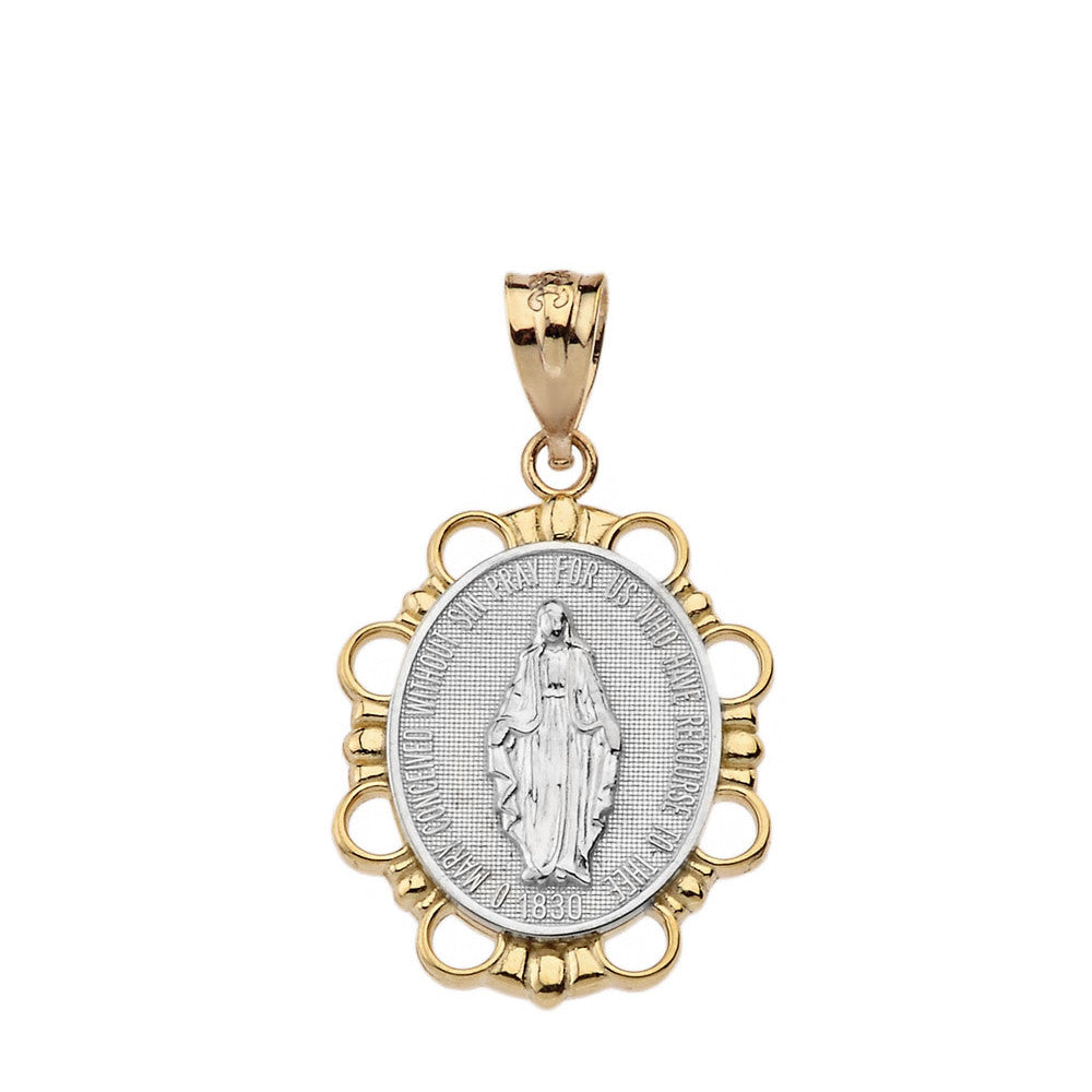 Solid Gold Miraculous Medal of Our Lady of Graces Pendant Necklace (Small), view 11