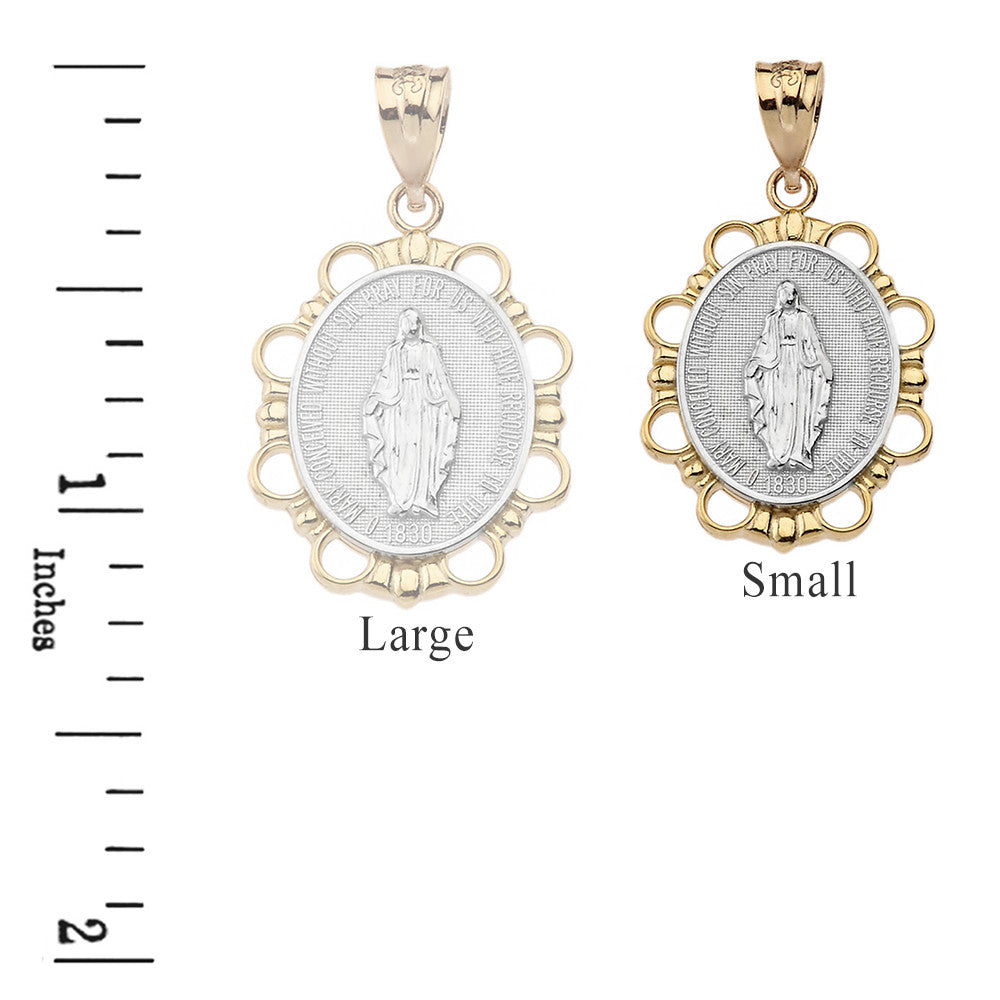 Solid Gold Miraculous Medal of Our Lady of Graces Pendant Necklace (Small), view 12