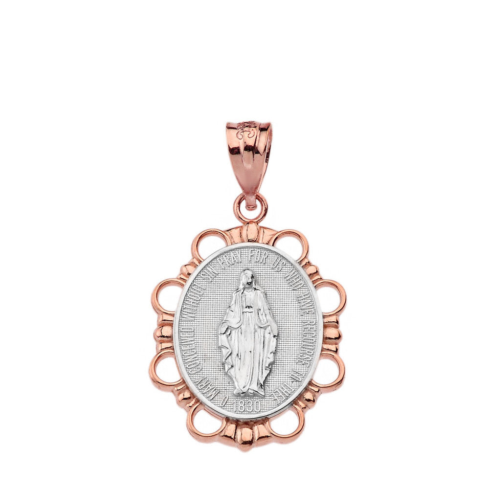 Solid Gold Miraculous Medal of Our Lady of Graces Pendant Necklace (Small), view 14