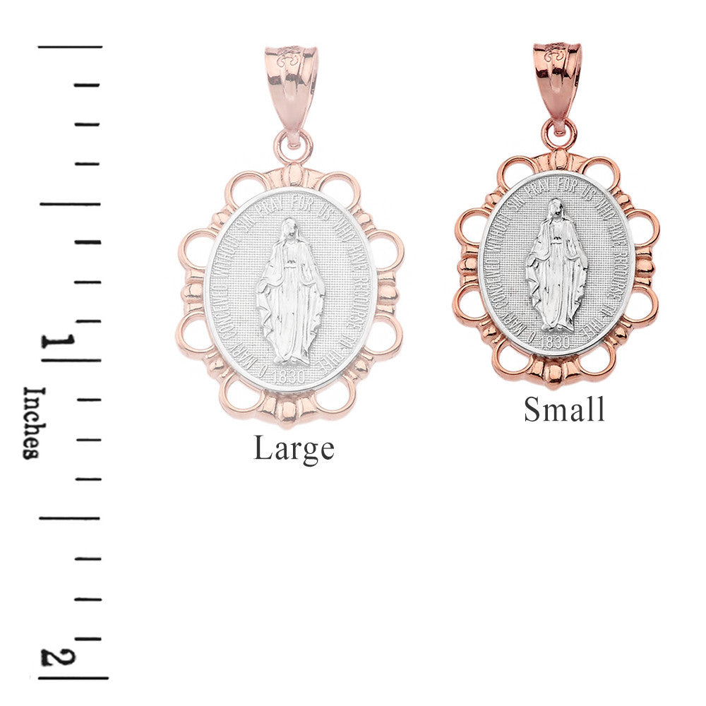 Solid Gold Miraculous Medal of Our Lady of Graces Pendant Necklace (Small), view 15