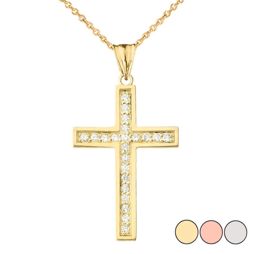 Solid Gold Mod-Chic Diamond Cross Pendant Necklace