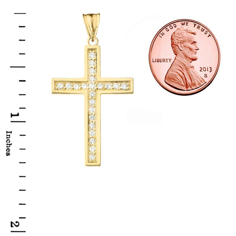 Solid Gold Mod-Chic Diamond Cross Pendant Necklace, view 2