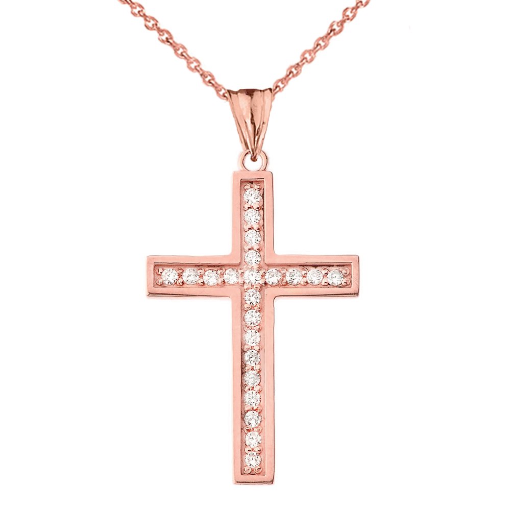 Solid Gold Mod-Chic Diamond Cross Pendant Necklace, view 3