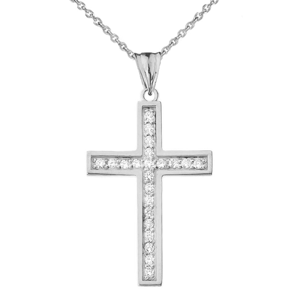Solid Gold Mod-Chic Diamond Cross Pendant Necklace, view 5