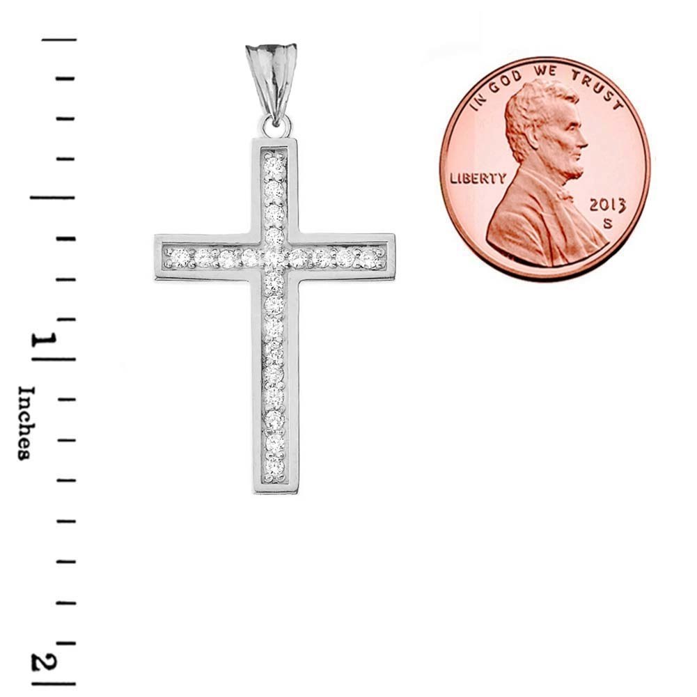 Solid Gold Mod-Chic Diamond Cross Pendant Necklace, view 6