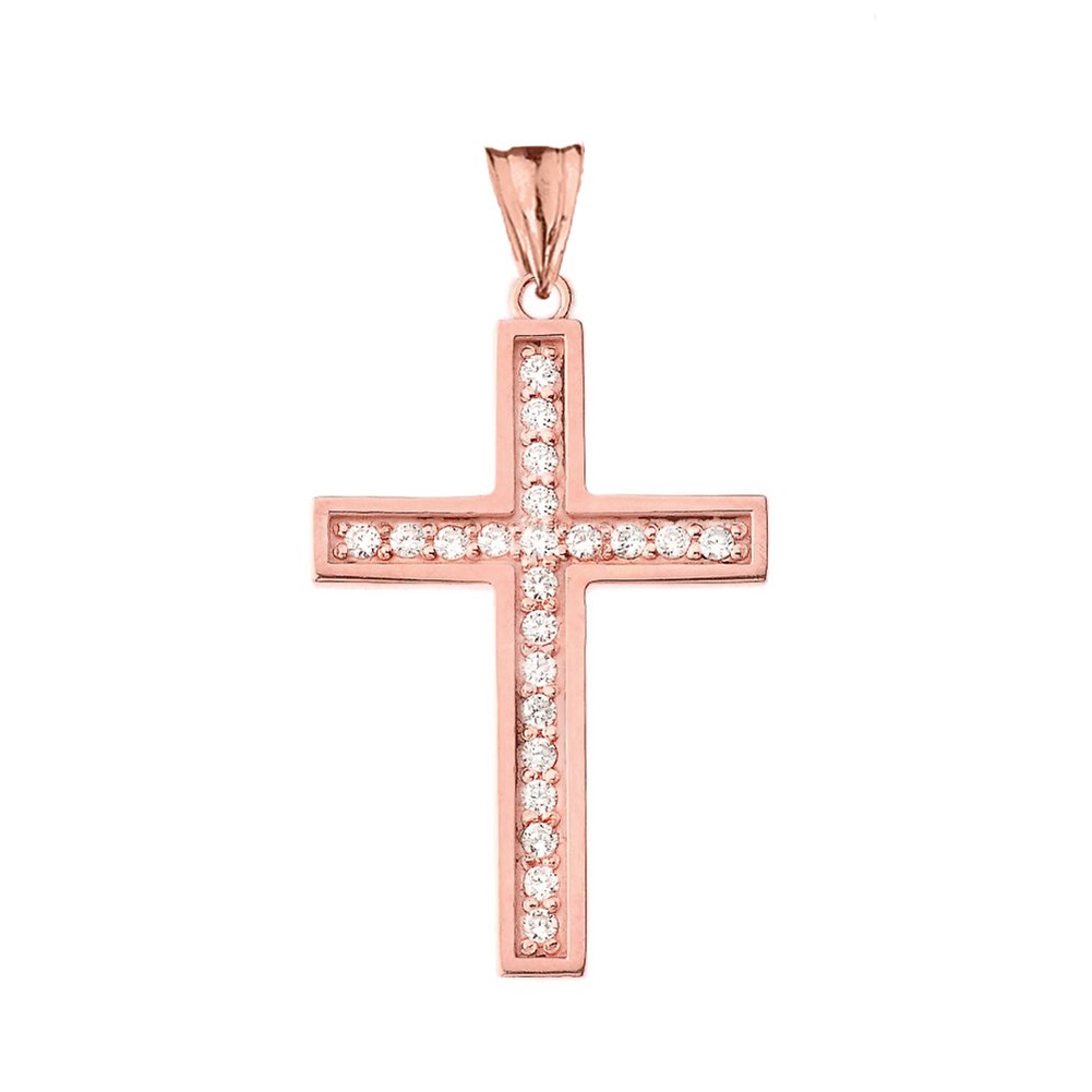 Solid Gold Mod-Chic Diamond Cross Pendant Necklace, view 8