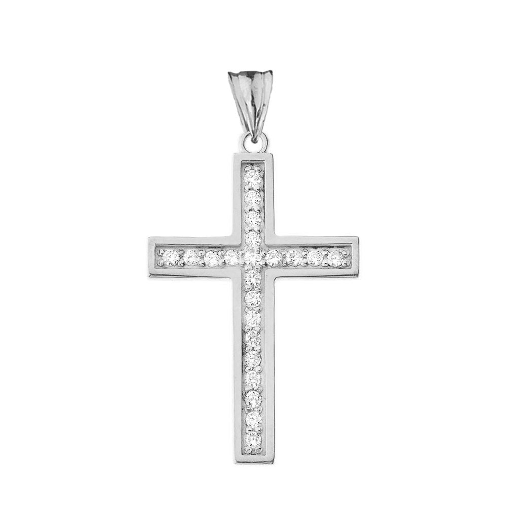 Solid Gold Mod-Chic Diamond Cross Pendant Necklace, view 9