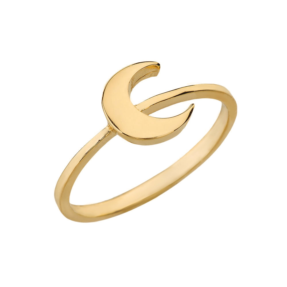 Solid Gold Moon Stackable Ring