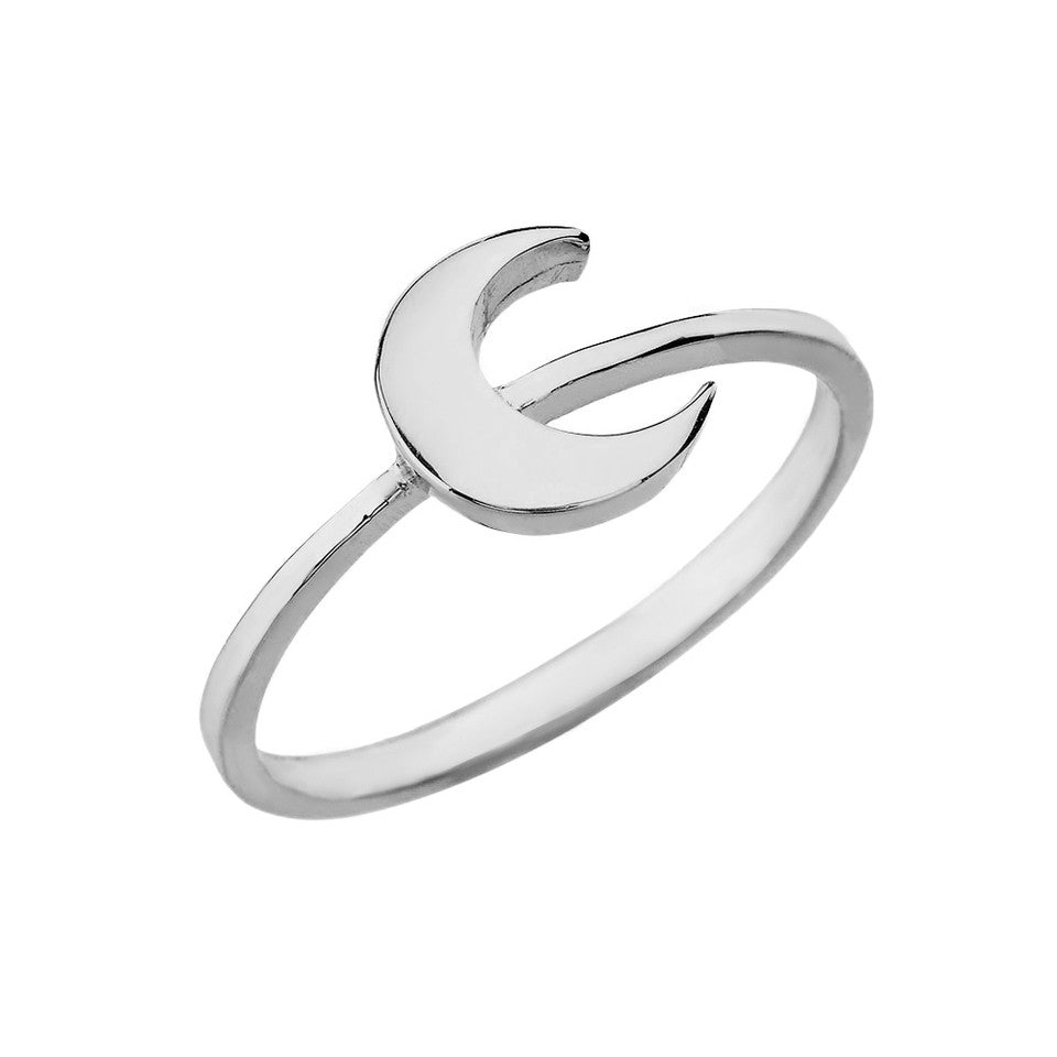Solid Gold Moon Stackable Ring, view 2