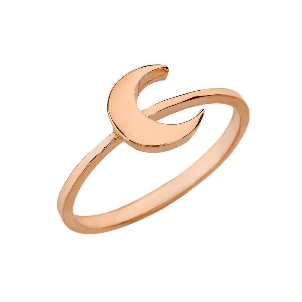 Solid Gold Moon Stackable Ring, view 3