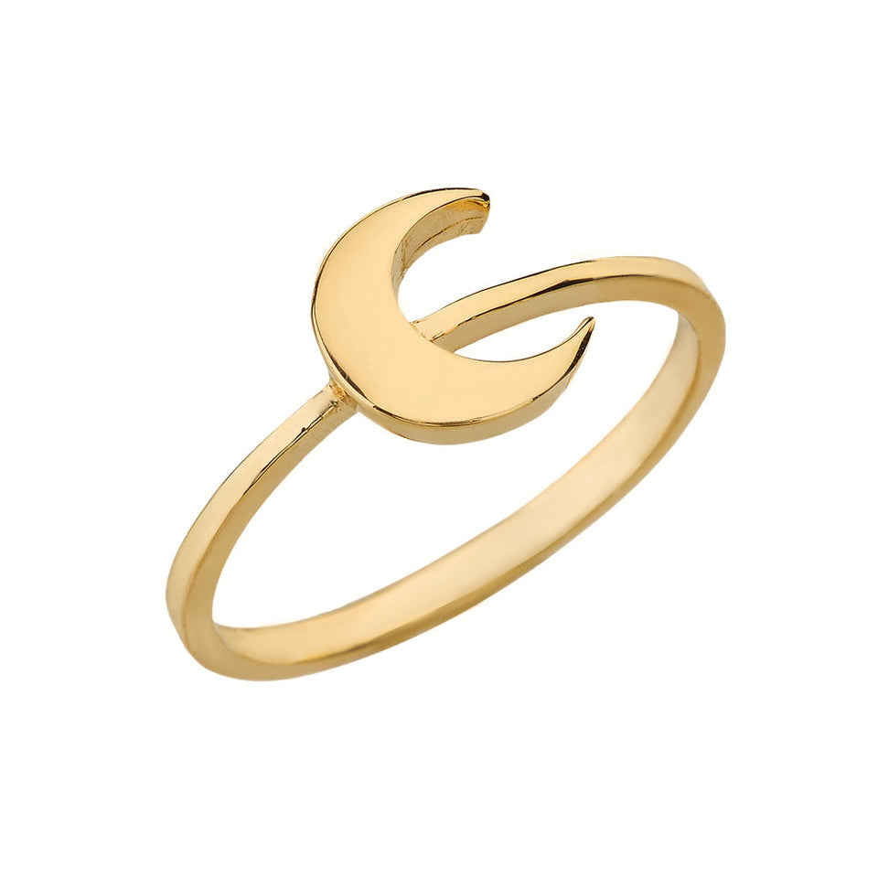 Solid Gold Moon Stackable Ring, view 4