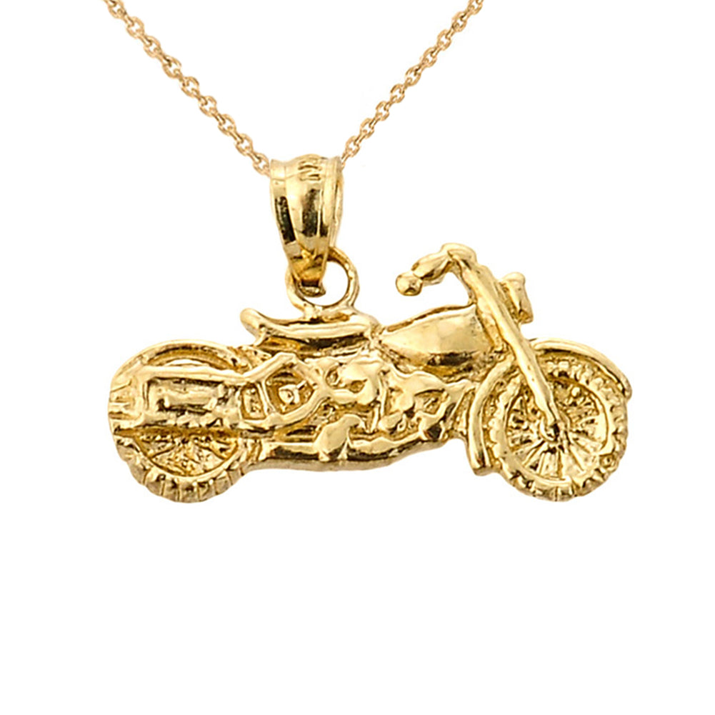 Solid Gold Motorcycle Charm Pendant Necklace