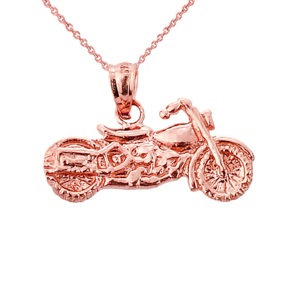 Solid Gold Motorcycle Charm Pendant Necklace, view 3