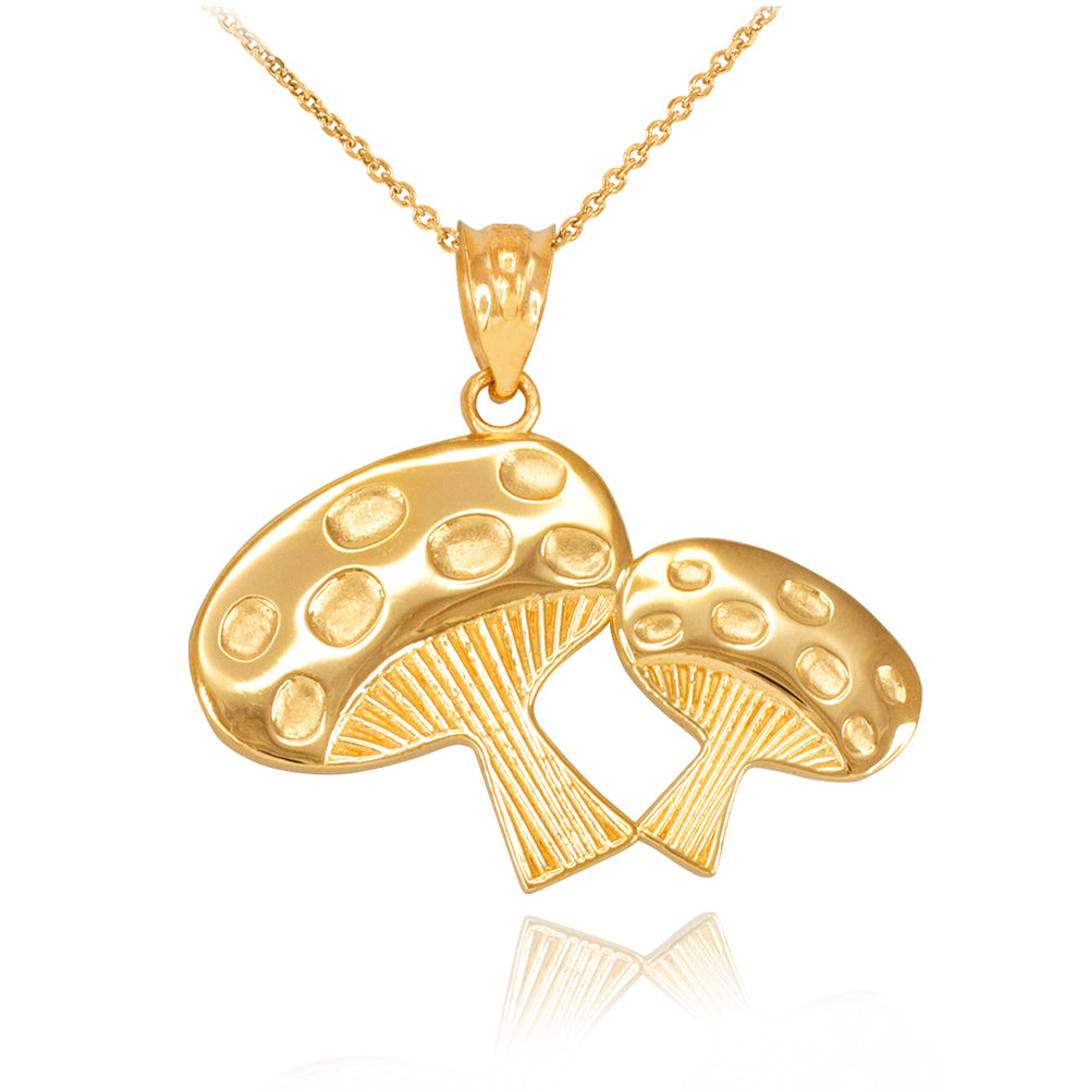 Solid Gold Mushrooms Pendant Necklace