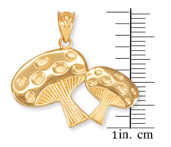Solid Gold Mushrooms Pendant Necklace, view 2