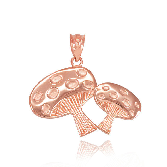 Solid Gold Mushrooms Pendant Necklace, view 5