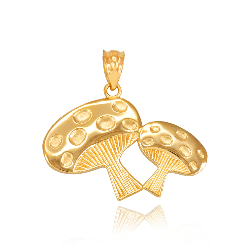 Solid Gold Mushrooms Pendant Necklace, view 8